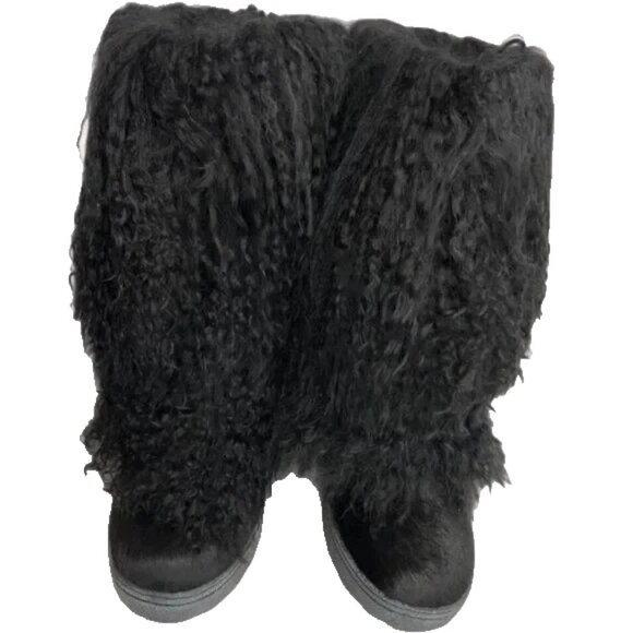 Bearpaw Boetis II Black Curly Lamb Fur Sheepskin Lined Mongolian Sherpa Boots 8 - Picture 5 of 9